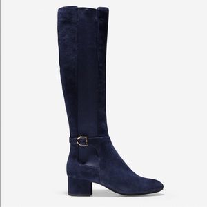 Cole Haan Avani stretch blue leather/suede zip up boots